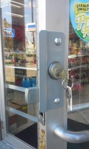 Our Cincinnati business locksmith installing a mortise commercial lock set for extra security Commercial mortise lock installtion