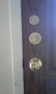 The back of the door of the Keyless entry deadbolt lock