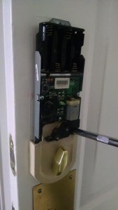This is the keyless entry lock part that I was installing on the back of the door and added 4 batteries to test the code.