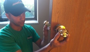 Home doorknob lock installation by Eagle's Locksmith residential lock installation